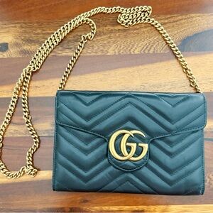Gucci Black Chevron Quilted GG Chain Shoulder Bag